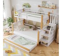 Kayan Lit superposé 90 x 200 et 120 x 200 cm, lit pour enfant avec protection contre les chutes et grille, conçu avec trois positions de lit, avec lit roulant, design spécial revêtement de porte