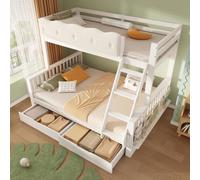 Kayan Lit superposé pour enfant 90 x 200/140 x 200 cm, avec garde-corps en nuage, tiroirs et porte-revues, lit familial en bois pour enfants et adultes, EN 747:2024, sans matelas, blanc