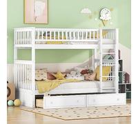 Kayan Lit superposé pour enfant 90 x 200 cm avec 2 tiroirs, lit superposé avec protection contre les chutes et sommier à lattes, convertible en deux lits pour enfants, lit superposé fonctionnel (blanc