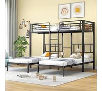 Kayan Lit superposé triple pour enfants et adolescents, 90 x 200 cm, avec échelle pour enfants et adolescents, lit en fer avec barrière de protection contre les chutes et table, noir