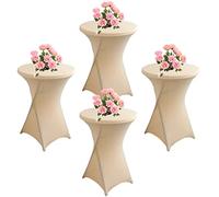 KAYBTNT Lot de 4 Housse Mange Debout, Nappe Mange Debout, Ø 60-80 cm Housse pour Table Haute, Nappe Cocktail Ronde Extensible en Spandex pour Banquet de Cocktail de Mariage,Beige,80x110cm