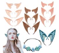 KAYEF 10 Paires d'Oreilles d'Elfe et 1 Guirlande de Coiffe, Latex, pour Cosplay, Halloween, Carnaval, Accessoires de Décoration de Fête, 3 Tailles (Clair, Rose, Foncé, Bleu)