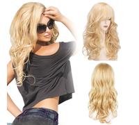 KAYEF 1pc 60cm perruque longue pour femme, perruque longue naturelle, perruque avec frange blonde naturelle pour la fête quotidienne, le cosplay, la fête, Halloween et ainsi de suite