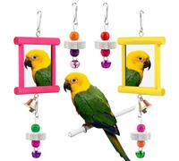 KAYEF 2 jouet oiseaux en bois naturel, jouet perroquet petit miroir suspendu avec cloche jouet pivert et 4 pierres de dentition pour aiguiser le bec pour poules oiseaux perroquets