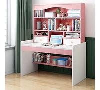 KAYEF Bureau d'écriture avec étagères de Rangement et 2 tiroirs, Bureau à Domicile, Bureau d'ordinateur, Station de Travail d'écriture, Hauteur réglable (39 Pouces, Rose)