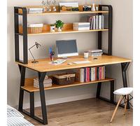 KAYEF Bureau d'ordinateur avec étagères de Rangement et bibliothèque, Bureau Simple et Moderne avec Cadre en métal Robuste, Poste de Travail d'écriture pour la Maison et Le Bureau (47 Pouces, poir