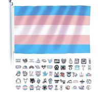 KAYEF Drapeau transgenre + 60 autocollants de fierté, drapeau transsexuel pour les parades et décorations intérieures et extérieures