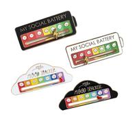 KAYEF My Social Battery Pins, 4 Fun Social Battery Pins, Fun Pins, Interactive Emotional Pins Broches Anxiety Badges Interactive Mental Health