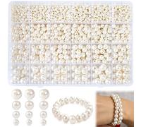 KAYEF Perles blanches rondes pour la fabrication de bracelets Perle blanche avec trou, perle blanche décorative, adaptée à la fabrication de bracelets et de colliers, décoration artisanale