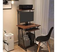 KAYEF Petit Bureau d'ordinateur avec étagères de Rangement, Table d'étude Portable à roulettes, Station de Travail compacte pour Ordinateur Portable pour Bureau à Domicile (24 Pouces, Noyer)