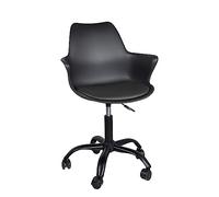 KAYELLES Chaise de Bureau Style rétro Vintage, siège Souple Coussin Simili Cuir et accoudoirs intégrés, Hauteur réglable, pivotant 360°, Pied métal roulettes Souples Moto (Noir)