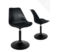 KAYELLES Chaise pivotante rotative Design rétro Vintage, siège Plastique Souple, Coussin Simili Cuir intégré, Base métal avec Silicone Anti dérapant NOSA - Lot de 2 (Noir)