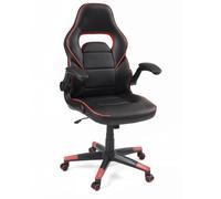 KAYELLES Fauteuil Chaise Gamer Racing Simili Cuir, siège basculant et pivotant - accoudoirs rembourrés relevables, roulettes Souples Baja (Noir-Rouge)