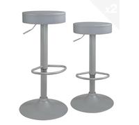 KAYELLES Lot 2 Tabourets Bar siège Gris Rond Simili Cuir, sans Dossier, Hauteur réglable, Repose Pieds, pivotants 360° Pied Gris YO (Gris intégral)