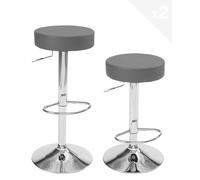 KAYELLES Lot 2 Tabourets Bar siège Rond Simili Cuir sans Dossier, Hauteur réglable, Repose Pieds, pivotants 360° Pied Chrome YO (Gris)
