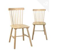 KAYELLES Lot de 2 chaises à barreaux bistrot café rétro Vintage Bois Massif Vernis Mona (Bois Teinte Naturelle)
