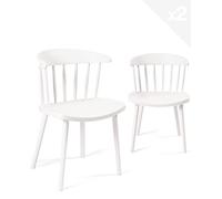 KAYELLES Lot de 2 chaises à barreaux Blanches, Style rétro Western - Windsor, Large Assise, Dossier Enveloppant DIA (Blanc)