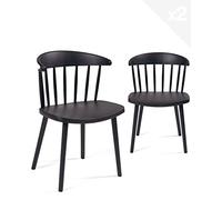 KAYELLES Lot de 2 chaises à barreaux Noires, Style rétro Western - Windsor, Large Assise, Dossier Enveloppant DIA (Noir)