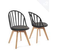 KAYELLES Lot de 2 chaises bistrot à barreaux Style scandinave pour Cuisine, Salle à Manger ou Chambre. Siège avec Coussin Simili Cuir rembourré, Pieds en Bois de hêtre Clair Bold (Noir)