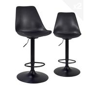 KAYELLES Lot de 2 chaises de Bar Design, Grand siège Coussin intégré, Repose Pied, réglable en Hauteur et pivotant 360° SIG XL (Noir)
