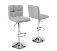 KAYELLES Lot de 2 chaises de Bar tabourets, siège Haut Dossier Simili Cuir matelassé et rembourré, Hauteur réglable, pivotant 360°, Repose-Pieds, Pied Chrome Sivan (Gris)