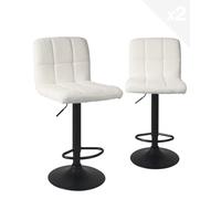 KAYELLES Lot de 2 chaises de Bar tabourets, siège Tissu Bouclette Blanc Haut Dossier matelassé et rembourré, Hauteur réglable, pivotant 360°, Repose-Pieds, Pied Noir Sivan (Blanc Noir)