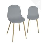 KAYELLES Lot de 2 chaises de Cuisine Design scandinave, siège Plastique Gris Robuste et Facile d'entretien, Pieds métal façon Bois Clair YENI (Gris)