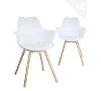 KAYELLES Lot de 2 Chaises de Cuisine scandinaves Design Pieds Bois accoudoirs et Coussin intégrés MOTI (Blanc)