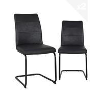 KAYELLES Lot de 2 chaises de Salle à Manger Design rétro, Confortable siège Simili Effet Vintage texturé rembourré, Pieds métal Cantilever Noir SIAM (Noir)