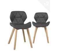 KAYELLES Lot de 2 chaises de Salle à Manger Salon scandinaves, siège Simili Cuir matelassé rembourré, Pieds Bois de hêtre Clair FATI (Gris)