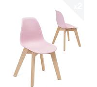 KAYELLES Lot de 2 chaises Enfant scandinave Fille, Dossier Plastique Souple, léger et résistant, Pieds en Bois de hêtre Naturel JUBA (Rose)