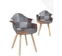 KAYELLES Lot de 2 chaises fauteuils scandinaves Patchwork Multicolore, siège à accoudoirs, rembourré Mousse, Pieds Bois de hêtre Claire NEDA (Patchwork Marron)