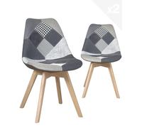 KAYELLES Lot de 2 chaises Patchwork scandinaves Lao, Salle à Manger, Cuisine (Gris Patch)