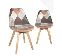 KAYELLES Lot de 2 chaises rembourrées Patchwork Style scandinave Pieds Bois Lao (Marron)