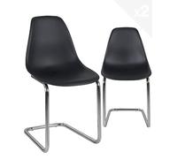 KAYELLES Lot de 2 chaises Salle à Manger Design rétro siège Plastique Souple Noir Pied Chrome MEO (Noir)