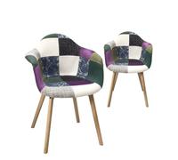 KAYELLES Lot de 2 Chaises Scandinaves rembourrées avec Accoudoirs, NERA (Patchwork méditerranéen)