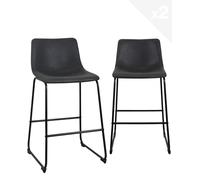KAYELLES Lot de 2 tabourets chaises de Bar industriels, siège Hauteur d'assise 65 cm avec Dossier, Simili Cuir Effet Vintage rembourré, Pieds métal Noir Helio 64 (Noir Gris)