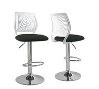 KAYELLES Lot de 2 tabourets chaises de Bar, siège avec Dossier Souple et Assise Simili Cuir rembourré, pivotant 360°, Repose-Pieds, Hauteur réglable, Pied Chrome SAWA (Blanc et Noir)