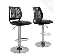KAYELLES Lot de 2 tabourets chaises de Bar, siège avec Dossier Souple et Assise Simili Cuir rembourré, pivotant 360°, Repose-Pieds, Hauteur réglable, Pied Chrome SAWA (Noir)