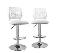 KAYELLES Lot de 2 tabourets chaises de Bar, siège avec Dossier Souple et Assise Simili Cuir rembourré, pivotant 360°, Repose-Pieds, Hauteur réglable, Pied Chrome SAWA (Blanc)