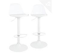 KAYELLES Lot de 2 tabourets de Bar Blanc Design Coussin Simili Cuir rembourré, Repose Pied, réglable en Hauteur et pivotant 360° SIG (Blanc intégral)