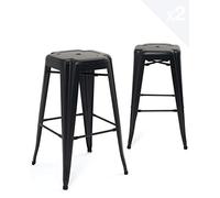 KAYELLES Lot de 2 Tabourets de Bar industriels métal Noir, Hauteur 76 cm, empilables sans Dossier, BOOKA (Noir)