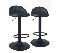 KAYELLES Lot de 2 tabourets de Bar siège Simili Cuir, Petit Dossier, Repose Pieds, réglable en Hauteur et pivotant 360° Pied Noir Sati+ (Noir intégral)
