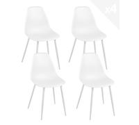 KAYELLES Lot de 4 chaises de Cuisine Blanches Design Contemporain, siège Plastique Souple, Pieds métal Nova (Blanc)