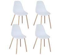 KAYELLES Lot de 4 chaises scandinaves de Cuisine Design. Siège en Plastique Blanc Souple et résistant, Pieds en Bois de hêtre Clair OVA (Blanche)
