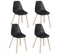 KAYELLES Lot de 4 chaises scandinaves de Cuisine Design. Siège en Plastique Noir Souple et résistant, Pieds en Bois de hêtre Clair OVA (Noir)