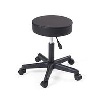 KAYELLES Tabouret de Bureau à roulettes, siège Rond Simili Cuir rembourré Mousse Haute densité, pivotant 360°, réglable en Hauteur, roulettes Souples YÉ (Noir, 1)