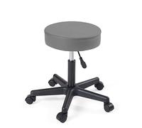 KAYELLES Tabouret de Bureau à roulettes, siège Rond Simili Cuir rembourré Mousse Haute densité, pivotant 360°, réglable en Hauteur, roulettes Souples YÉ (Gris foncé, 1)