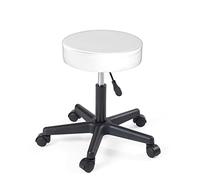 KAYELLES Tabouret de Bureau à roulettes, siège Rond Simili Cuir rembourré Mousse Haute densité, pivotant 360°, réglable en Hauteur, roulettes Souples YÉ (Blanc, 1)