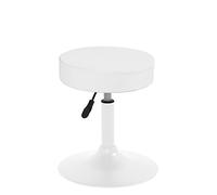 KAYELLES Tabouret de Travail Bureau sans roulettes, épais siège Rond Simili Cuir rembourré, Hauteur réglable 43 à 57 cm, Large Base métal Anti dérapant YU (Blanc)